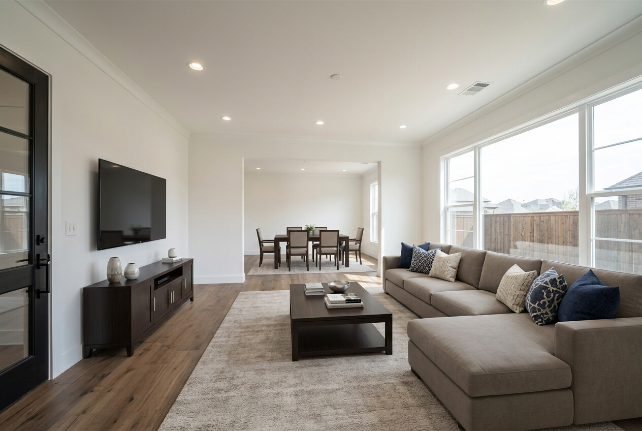 Virtually staged living room for real estate listing