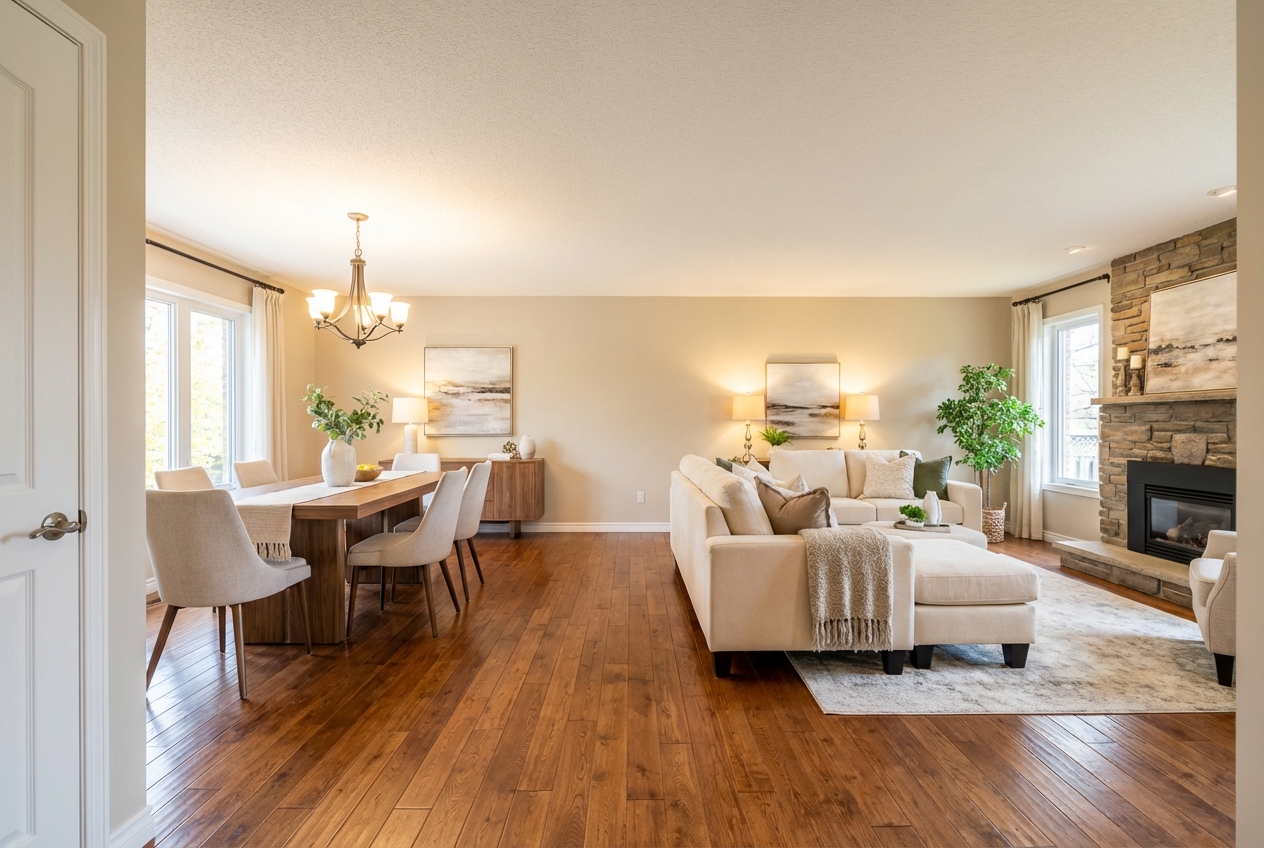 AI staged living room comparison for real estate
